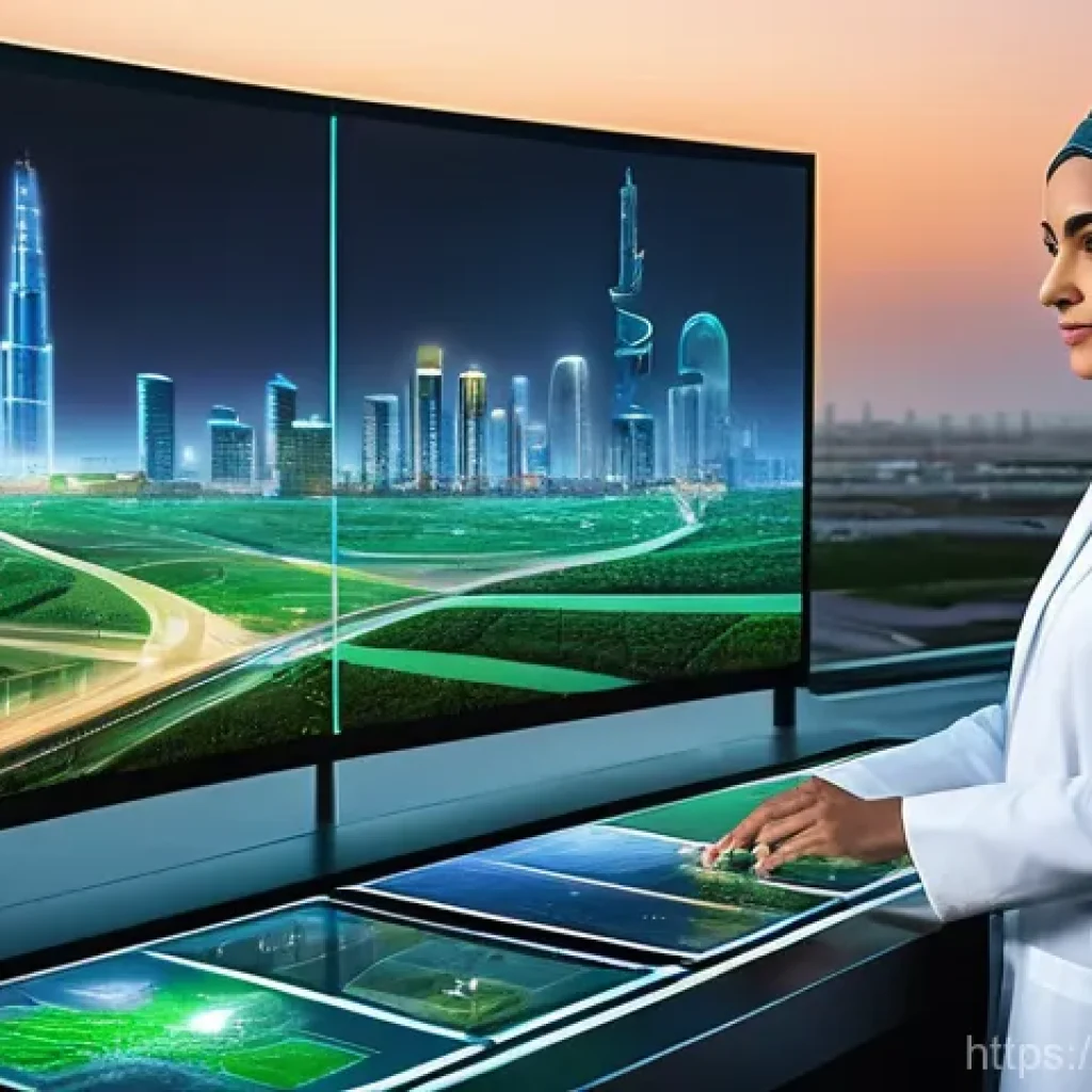 대기환경기사 자격증으로 해외 취업 - **Prompt:** A highly detailed, realistic image of a modern, eco-friendly smart city in the Arabian G...