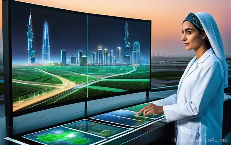 대기환경기사 자격증으로 해외 취업 - **Prompt:** A highly detailed, realistic image of a modern, eco-friendly smart city in the Arabian G...