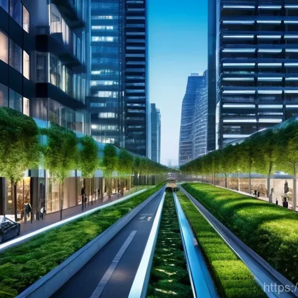 대기오염 관리와 기술 트렌드 - **A Futuristic Smart City with Integrated Clean Air Technology:**
    A bustling, sun-drenched citys...