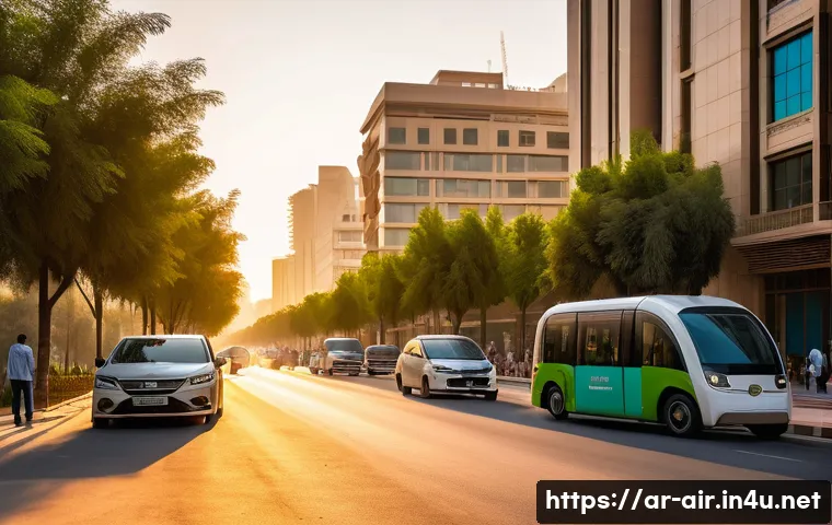 대기환경분야 주요 실무 과제 - A vibrant urban scene in a Middle Eastern city at sunset, showcasing a diverse group of Arabic-speak...