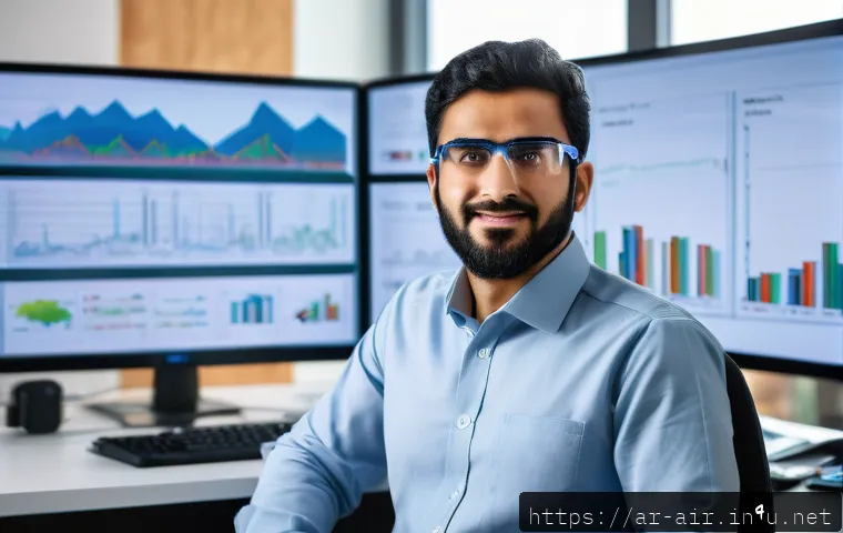 대기환경기사 합격률 분석 - A professional Middle Eastern male engineer wearing smart casual attire and safety glasses, sitting ...