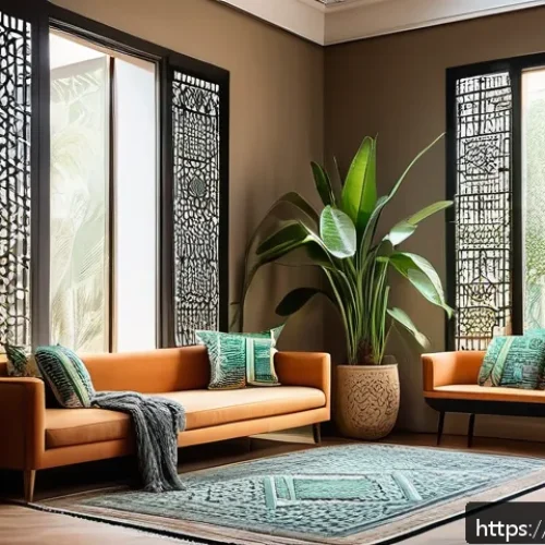 Home 32 대기환경 실무 노하우와 팁 - A cozy, modern Arabic-style living room filled with various air-purifying houseplants such as aloe v...